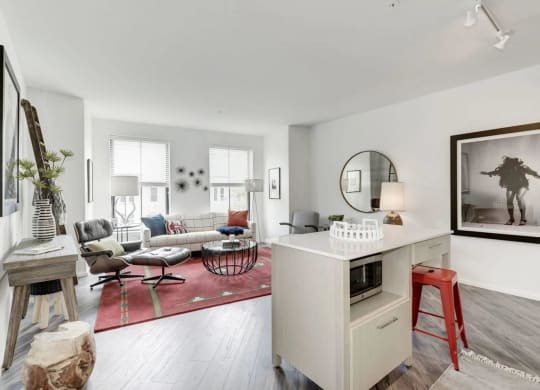 an open living room with a counter and a living room at Reed Row, Washington, Washington DC