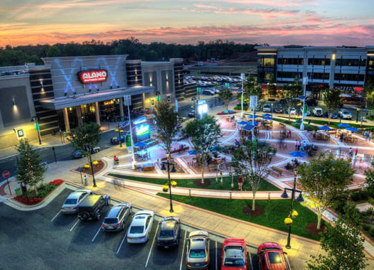 an aerial view of a parking lot at dusk at Vyne One Loudoun, Virginia