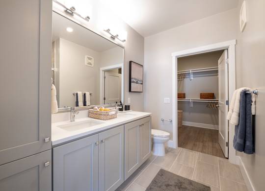 A bathroom with a white sink and a mirror above it at The Sully Apartments, Chantilly, VA, 20151