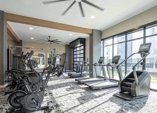 A spacious gym with treadmills at The William, Chantilly, 20152