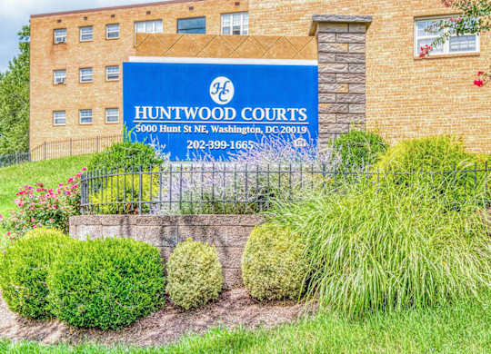 Sign at Huntwood Courts Apartments, Washington, DC, 20019