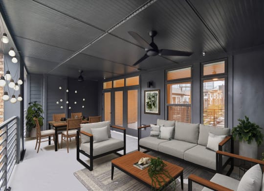 Patio at Hawkins Press Apartments, Charlotte