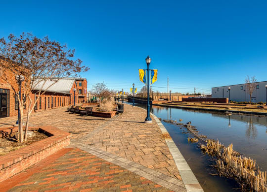the canal in front of the building is empty of water at North Market South Carroll, Frederick Maryland