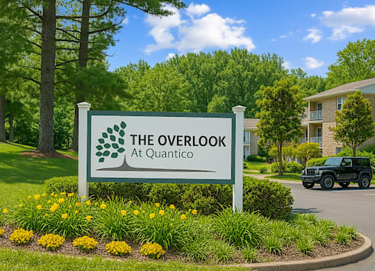 A sign for The Overlook at Quantico in front of the property