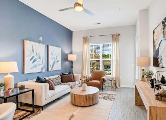 Living Room With Ceiling Fan at The Aster Cary, North Carolina, 27519