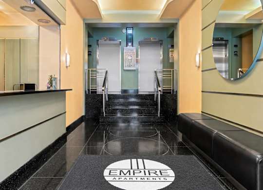 A hallway in the Empire Apartments building.