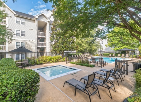 our apartments have a resort style pool and lounge chairs at Sanger Place, Lorton, Virginia