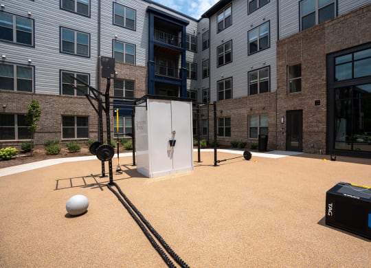 Outdoor fitness strength and conditioning center at Preston Ridge Apartments Cary, NC