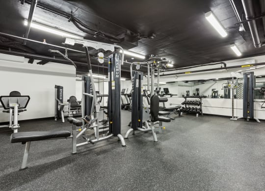 a fitness room with weights and other exercise equipment at Rialto, Washington District of Columbia