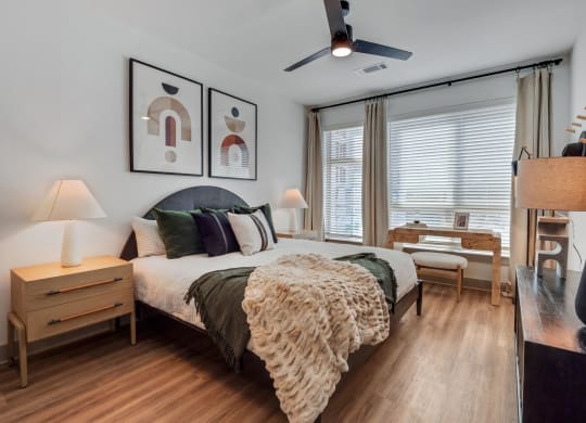 a bedroom with a bed and a ceiling fan at South and Hollis, Charlotte, NC, 28209