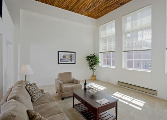 a living room with a couch and a coffee table at Tindeco Wharf, Maryland, 21224