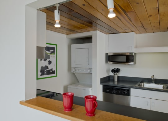 a kitchen with white cabinets and a sink and a microwave at Tindeco Wharf, Baltimore, 21224