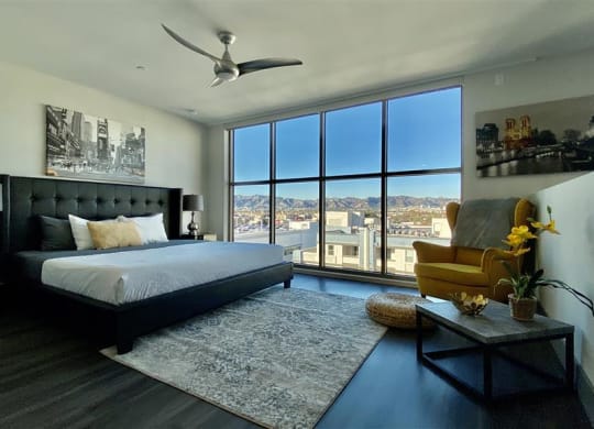 Bedroom With Expansive Windows at The Mansfield at Miracle Mile, Los Angeles, CA, 90036