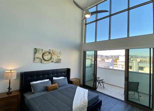 Bedroom With Private Balcony at The Mansfield at Miracle Mile, Los Angeles, California