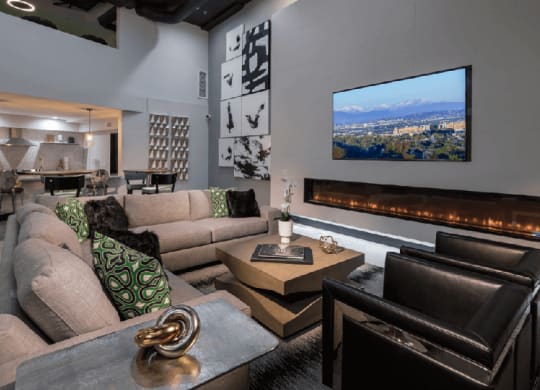 Clubhouse with TV, Fireplace at The Mansfield at Miracle Mile, Los Angeles, CA
