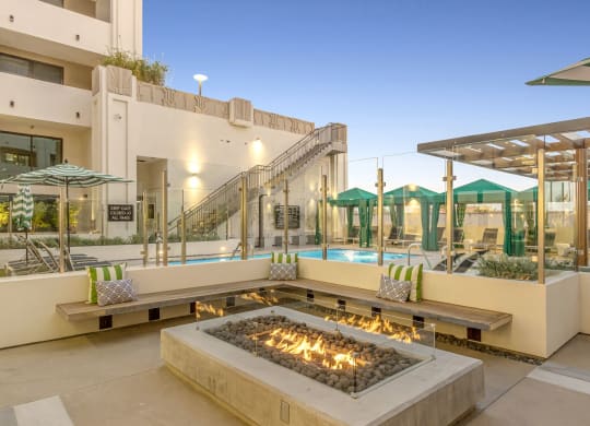Cozy Fire Pit with Seating at The Mansfield at Miracle Mile, California, 90036