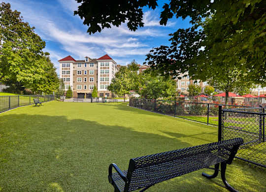 A park with a bench and a fence at Vermella Lyndhurst apartments, New Jersey, 07071