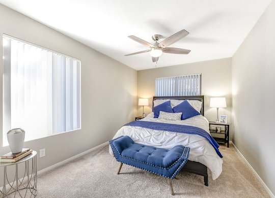 Bedroom with Ceiling Fan at Santee Villas, Santee, CA, 92071