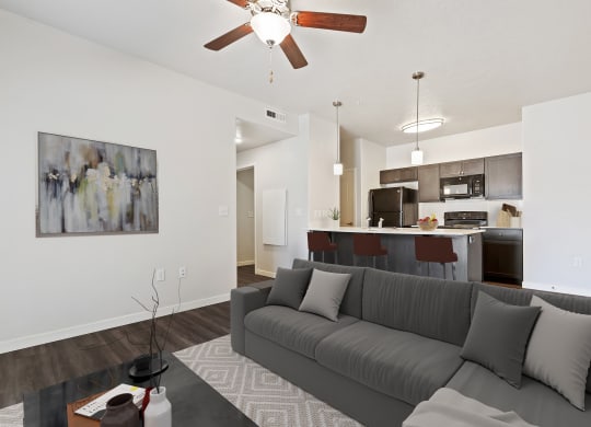 a living room with a couch and a coffee table