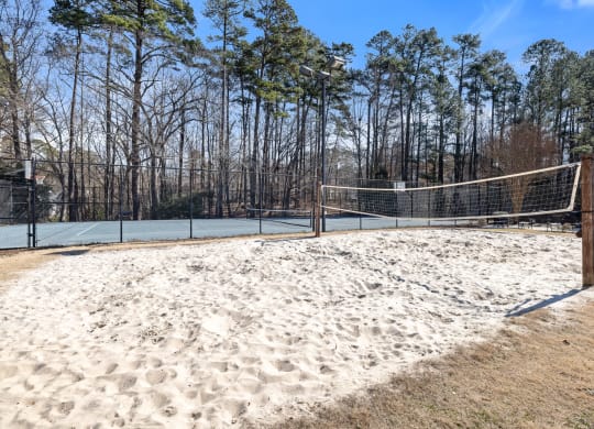 a volleyball court with a net in the sand