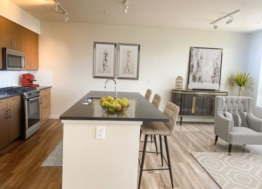 Kitchen And Living at Axis, Seattle, WA