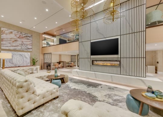 Clubhouse with large TV at Sola at Pacific Highlands Ranch Apartments, San Diego, 92130