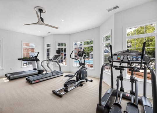 the gym is equipped with treadmills and other exercise equipment at Mariners Crossing, North Carolina