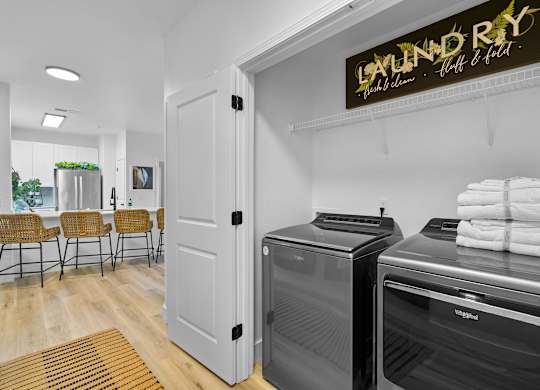 Laundry room with washer and dryer.