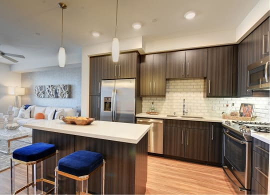Gourmet Kitchens with Quartz Countertops and Island at Sola at Pacific Highlands Ranch Apartments, California