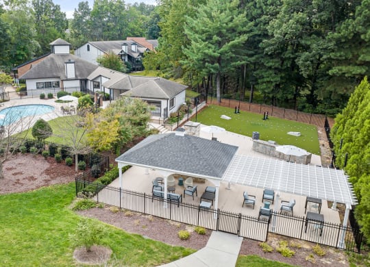 a aerial view of a house with a pool and a yard at View at Lake Lynn, North Carolina