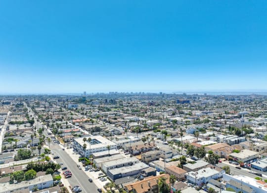 an aerial view of the city