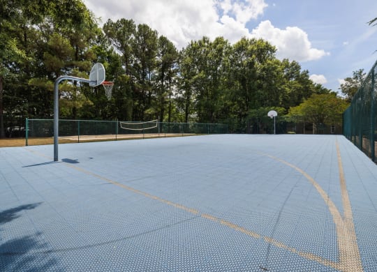 the basketball court is equipped with two hoops