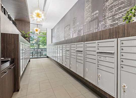 a lockers area in the kitchen at the preserve at great pond apartments in windsor locks