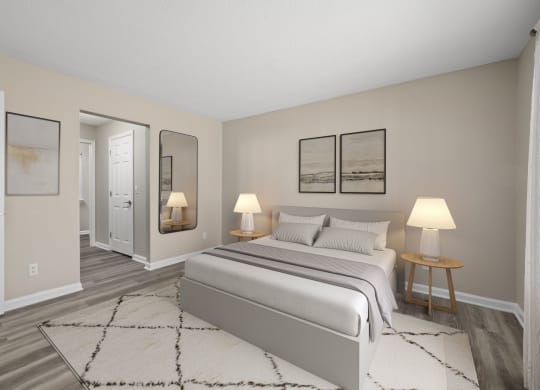 Cozy bedroom at The Madison at Adams Farm, Greensboro, North Carolina