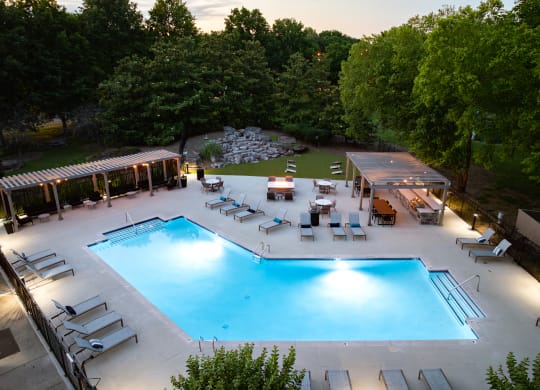 arial view of a pool at the resort at governors island