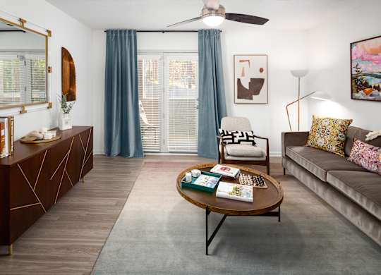 a living room with a couch and a coffee table