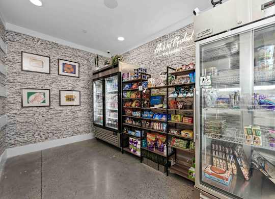 A wall of ice cream cases in a shop.