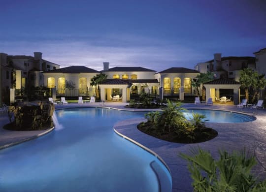 night shot of community pool