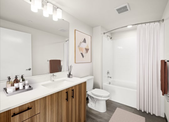 a bathroom with a toilet sink and bathtub at Ion Town Center, Shoreline, 98133