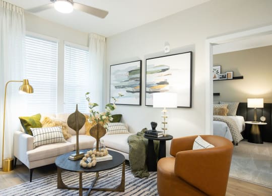 a living room with a couch and a table