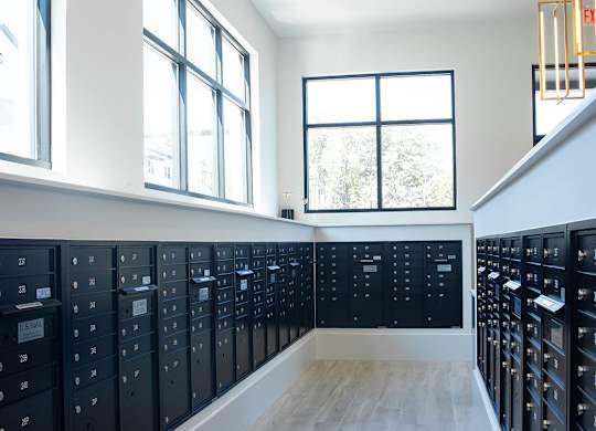 a large room with a bunch of cabinets in it