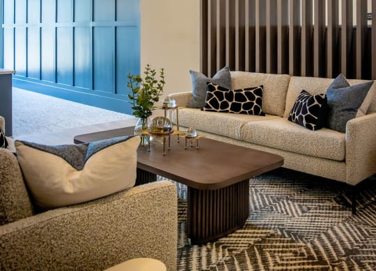 a living room with a couch and a coffee table