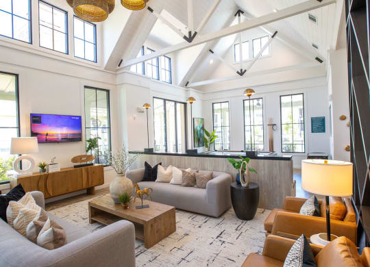 a living room with couches and a table