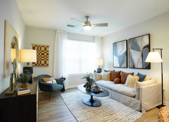 living room with a couch and a table