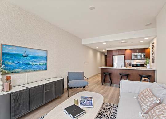 a living room with a couch and a chair