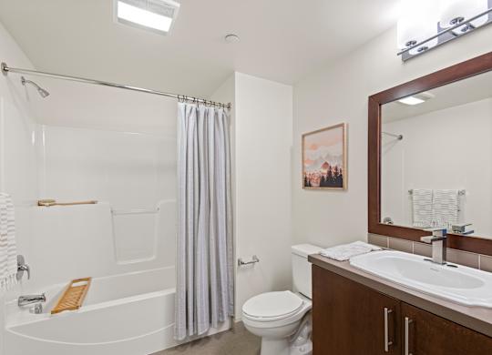 a bathroom with a shower toilet and sink