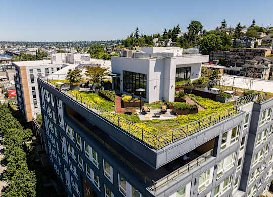 Aerial View of Modern Building at Axle, Washington