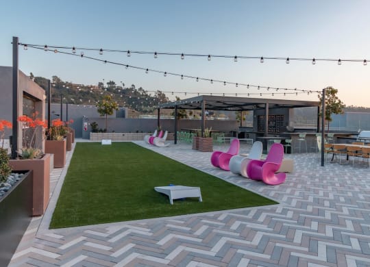 Outdoor lounge area at Gravity, San Diego, CA