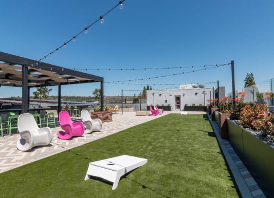 Outdoor lounge area at Gravity, San Diego