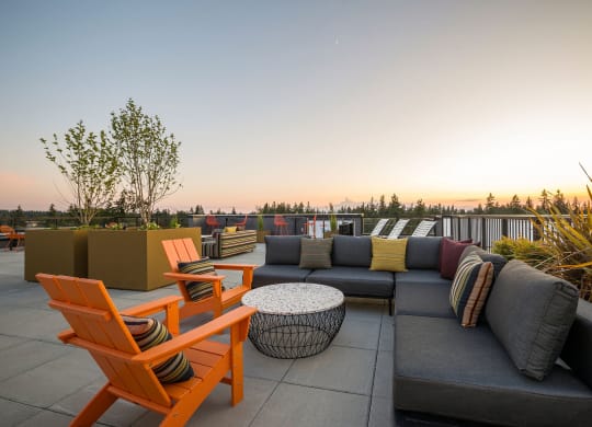 a view of the roof deck at sunset at Ion Town Center, Shoreline, 98133